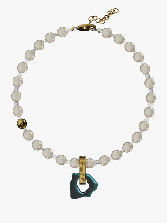 Thick Pearl dark green gold necklace