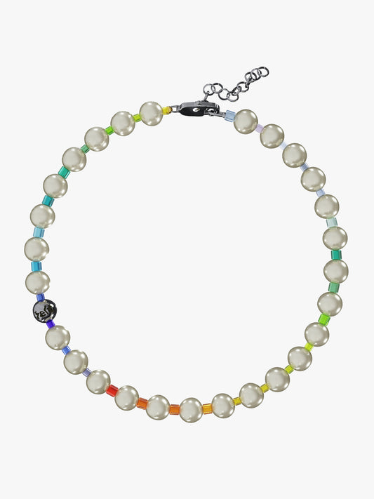 Thick Pearl rainbow silver necklace