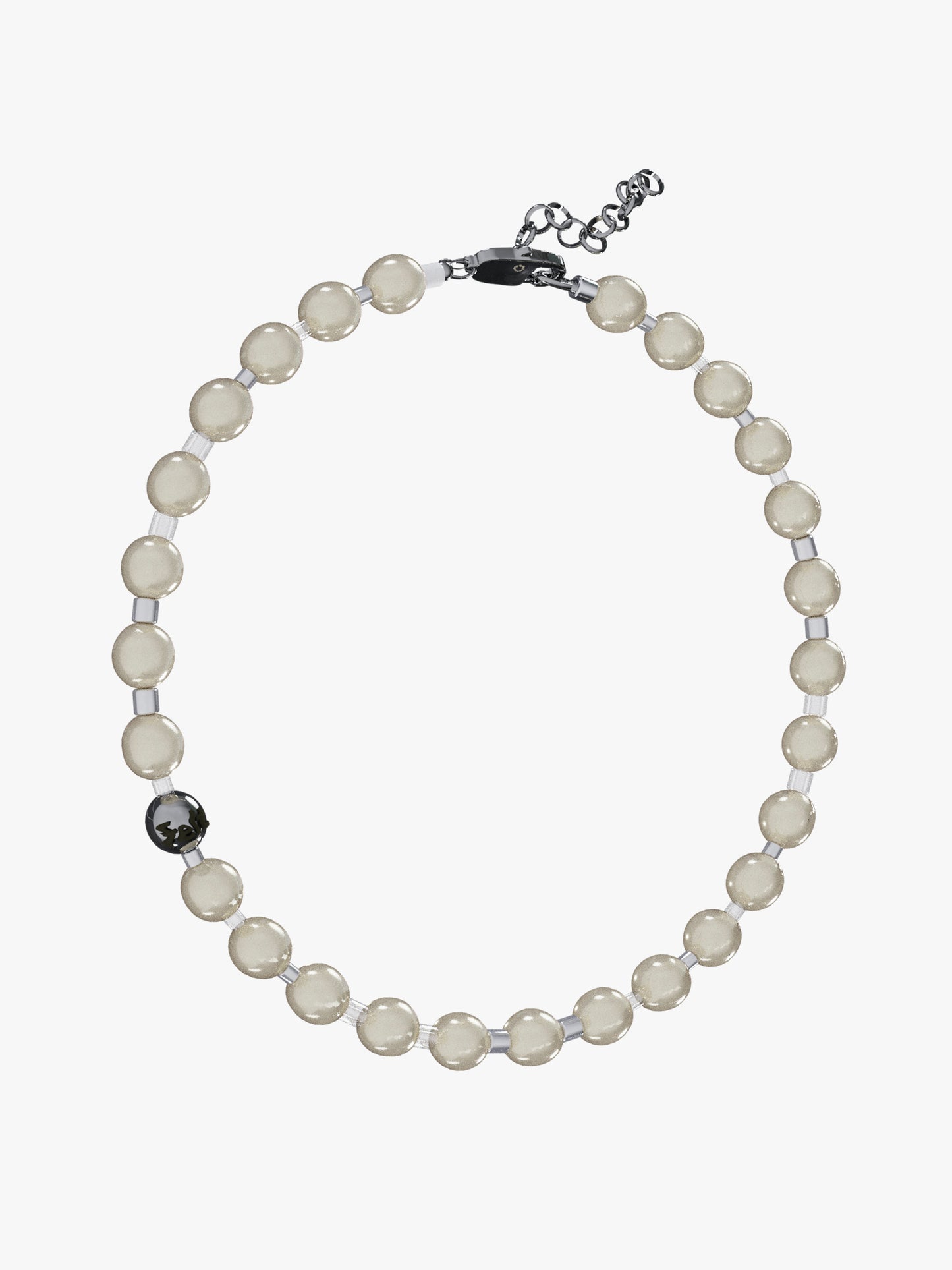 Thick pearl white silver necklace