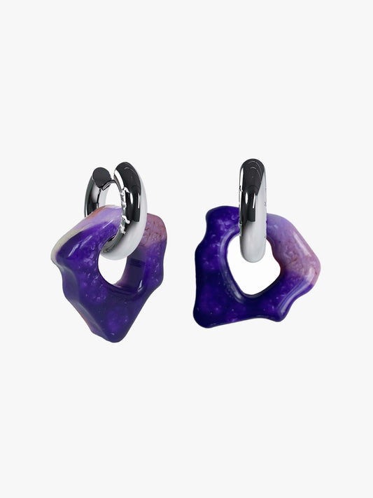 Ora marble orange purple silver earring (pair)