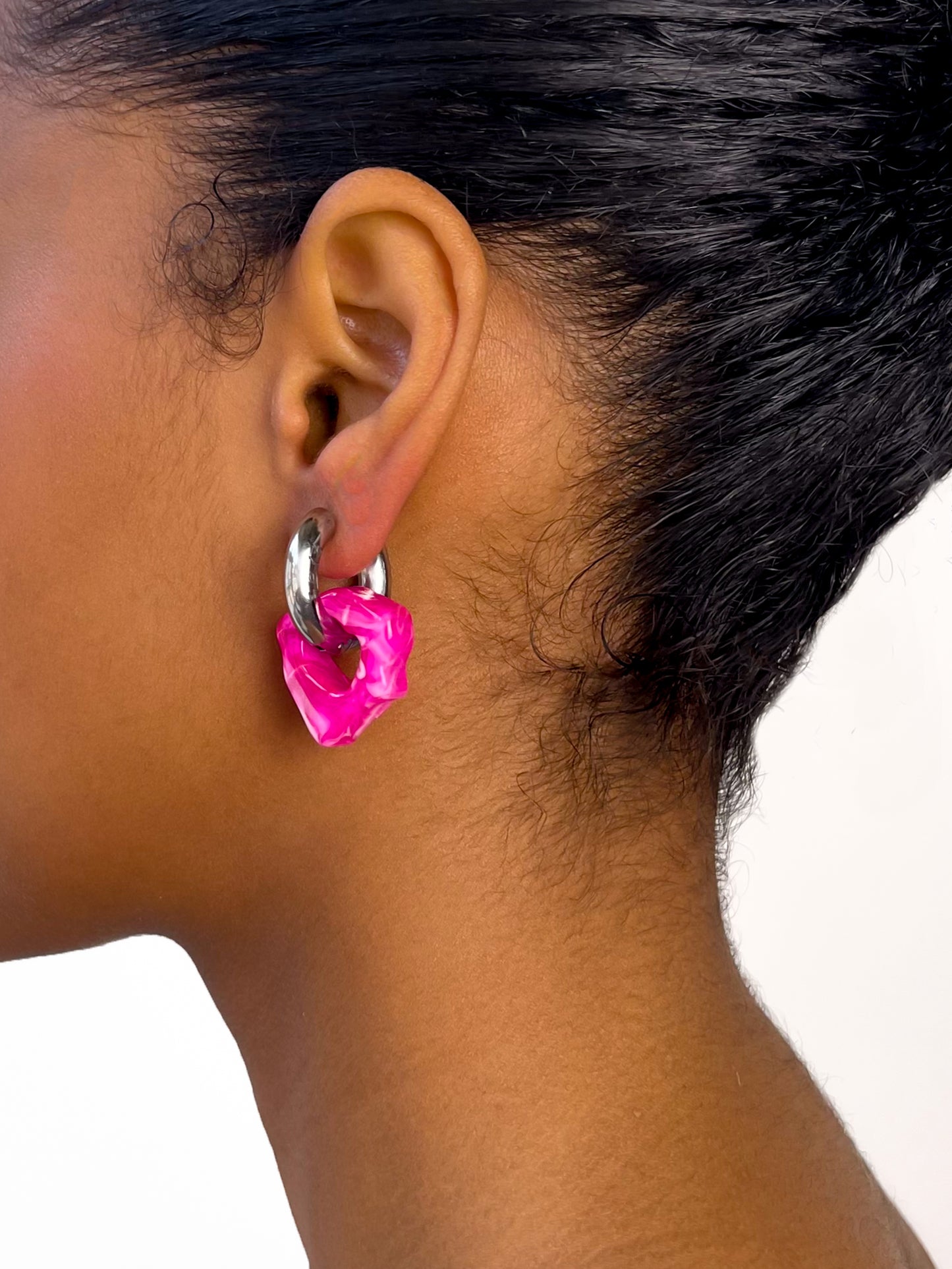 Ora marble pink silver earring (pair)