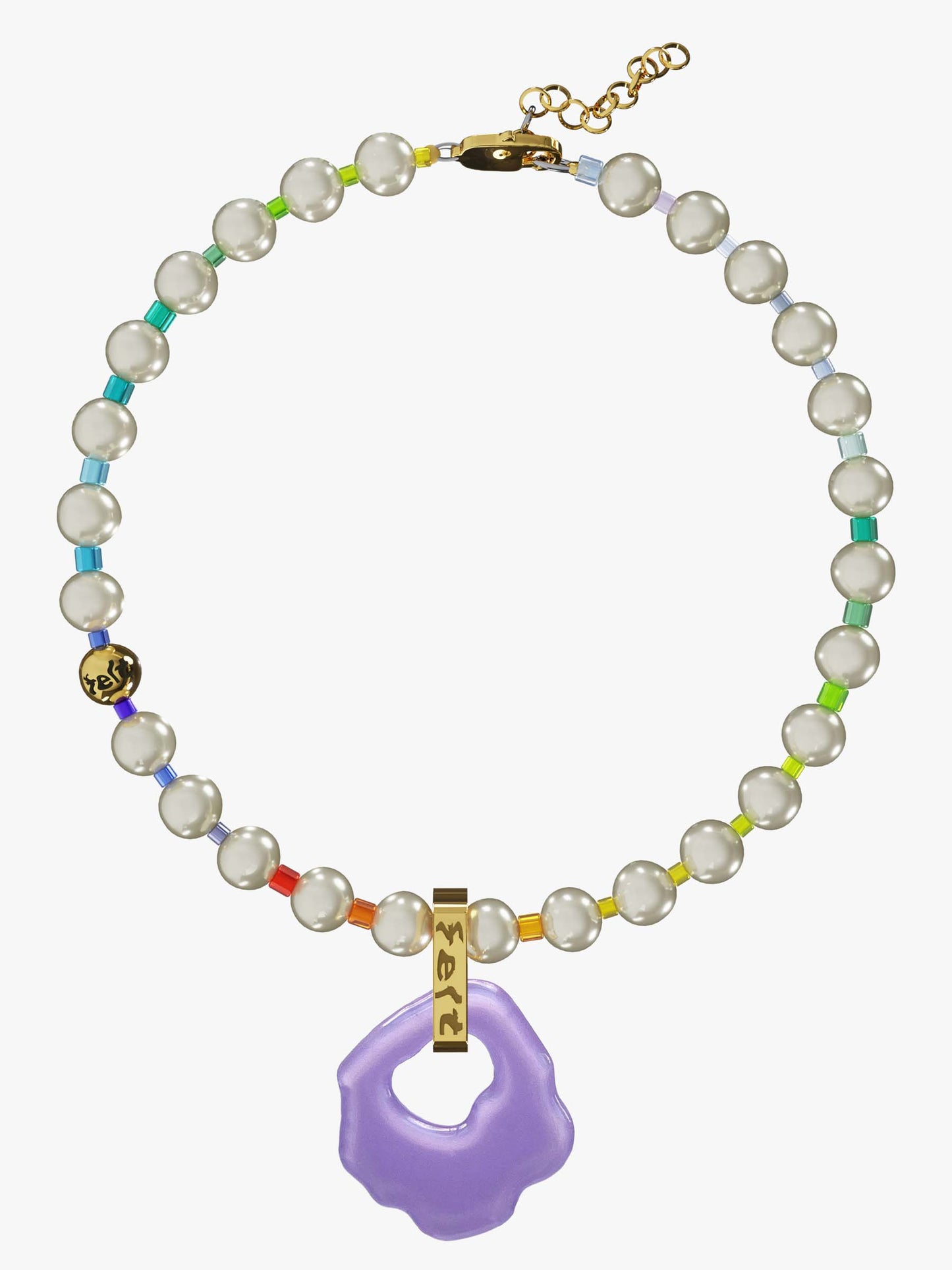 Rainbow pearl lilac gold necklace