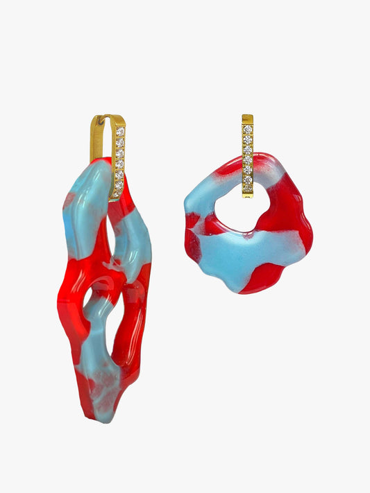 Ami Abe red blue gold earring (set)