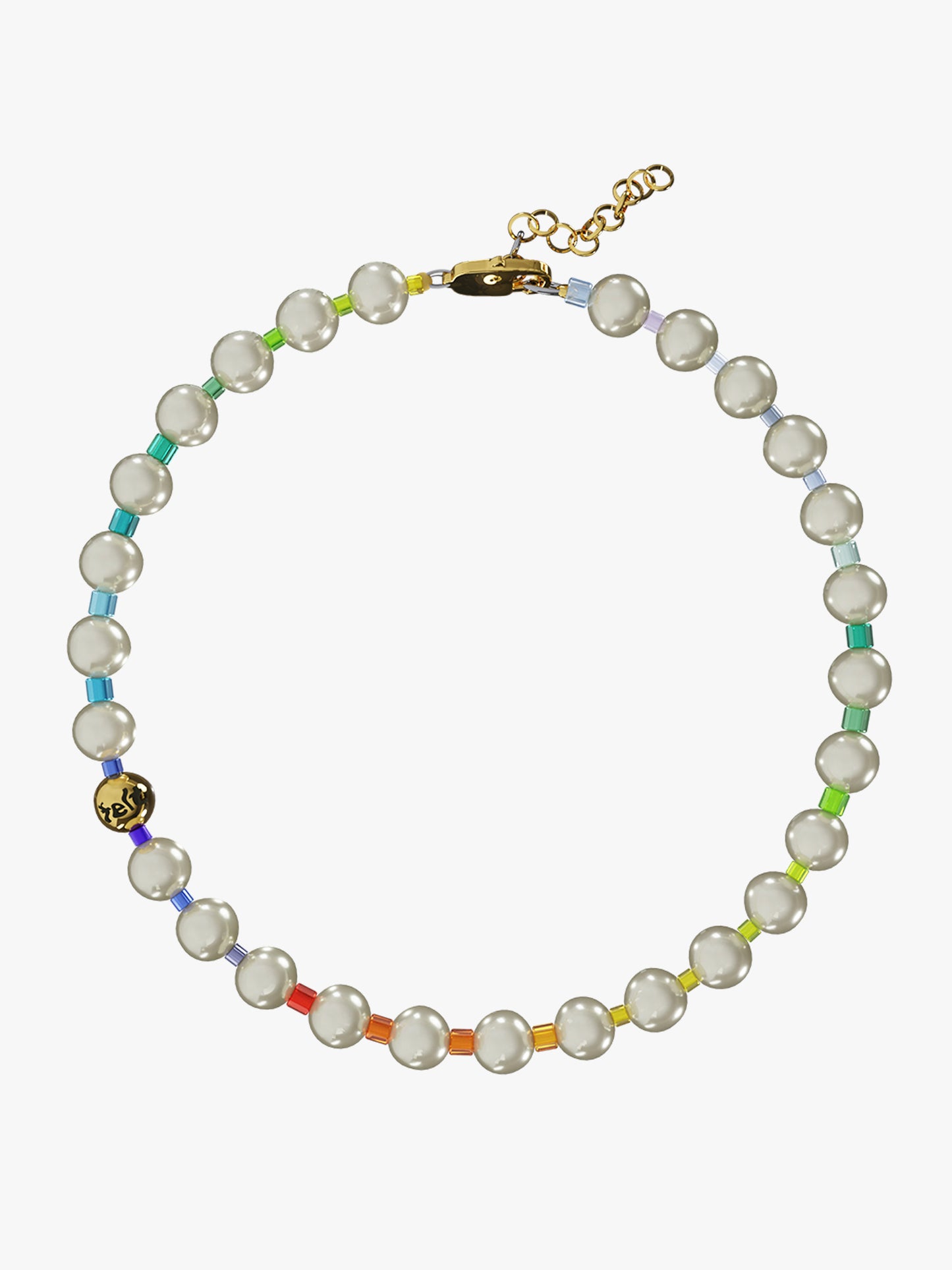 Thick Pearl rainbow gold necklace