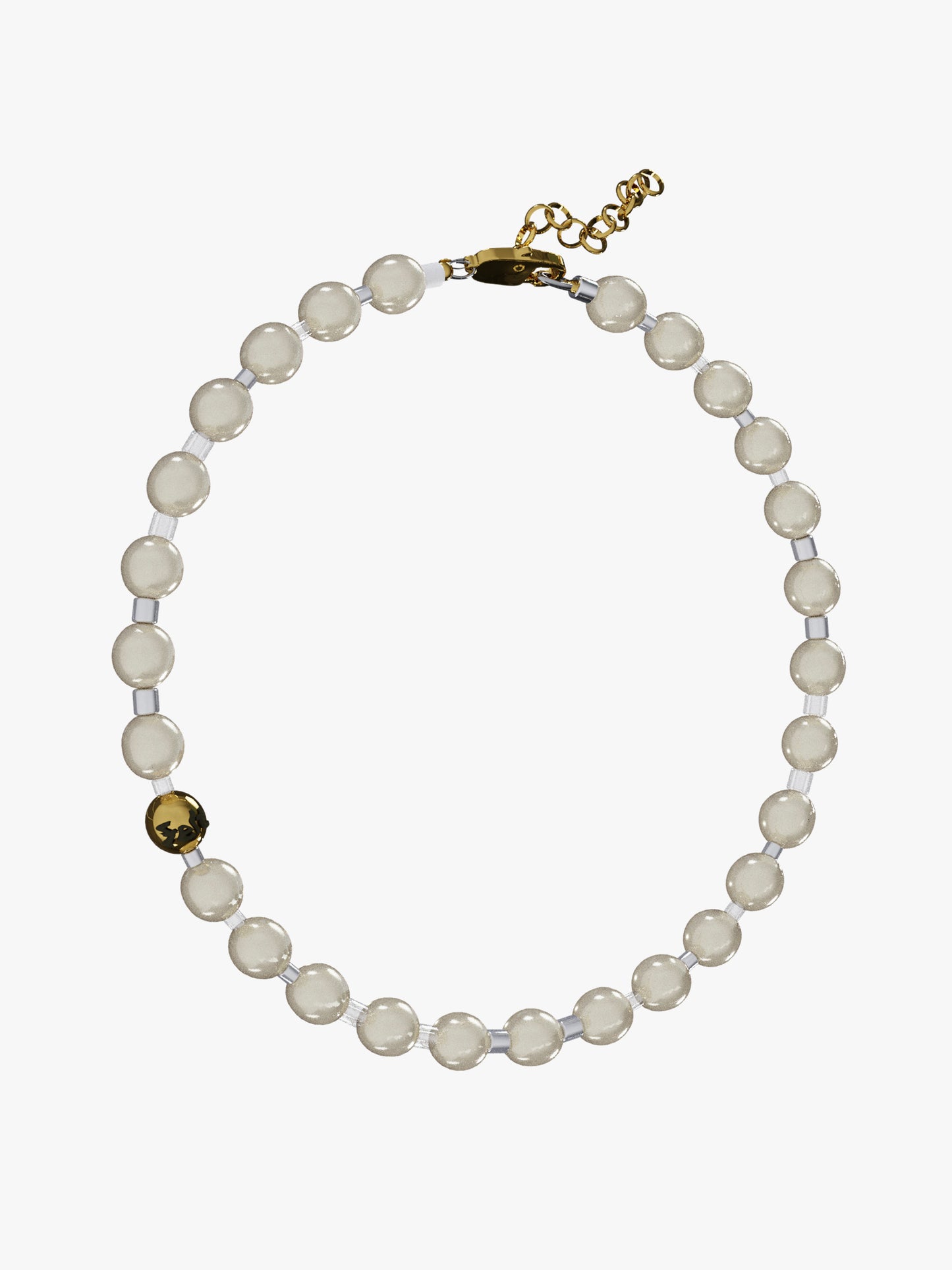 Thick pearl white gold necklace