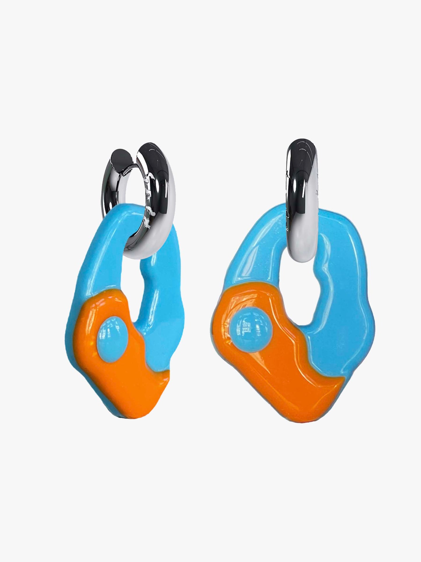 Yin Yang orange blue silver earring (pair)