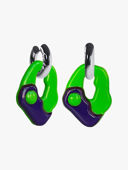Yin Yang green purple silver earring (pair)