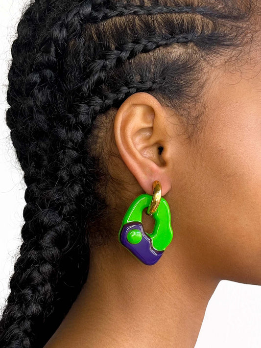 Yin Yang green purple gold earring (pair)